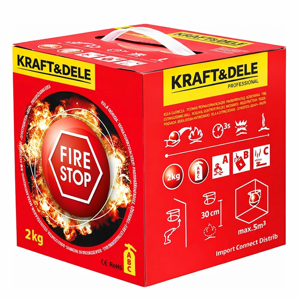 Fire Stop Bola Extintora Automática, 2 kg, Clases A, B y C, Diámetro 16,5 cm, Cobertura 5 m³, Activación en 3-5 Segundos