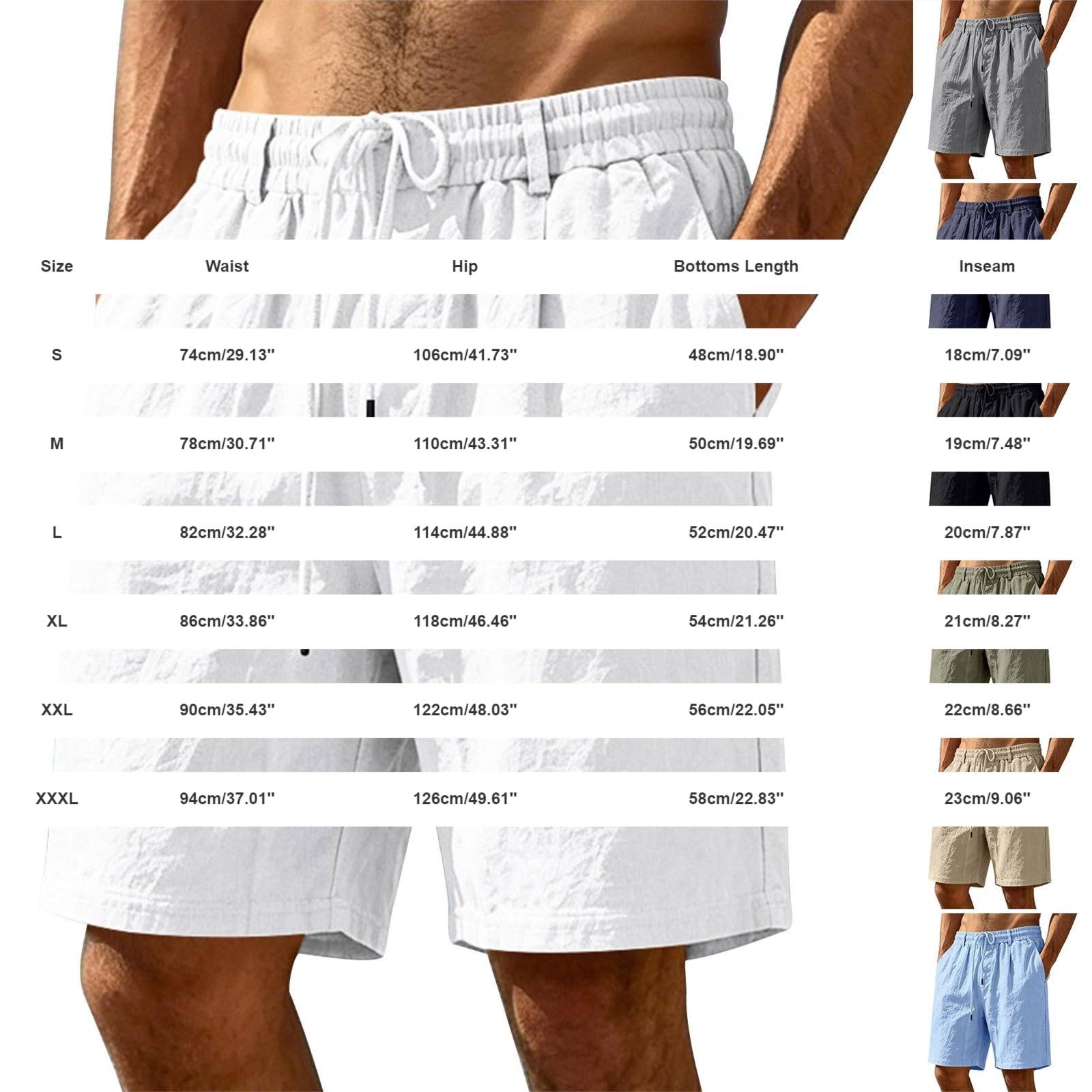 Short de plage en lin pour homme, fin, léger, respirant, jambe droite