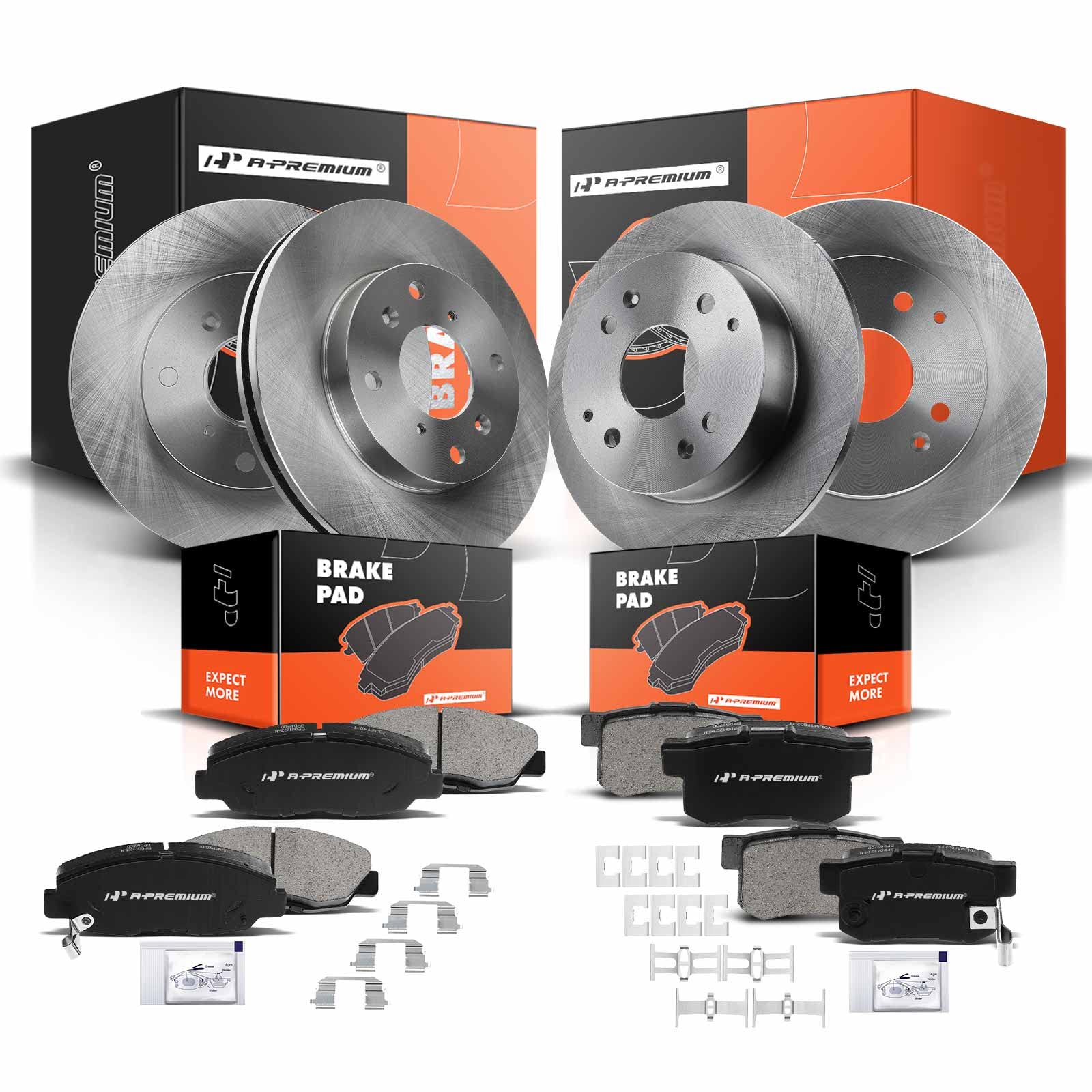 Photo 1 of A-Premium Front Vented & Rear Solid Disc Brake Rotors + Ceramic Pads Kit Compatible with Select Honda and Acura Models - Accord 1998-2002, CL 1998-1999, 12-PC Set Vented (F) & Solid (R)