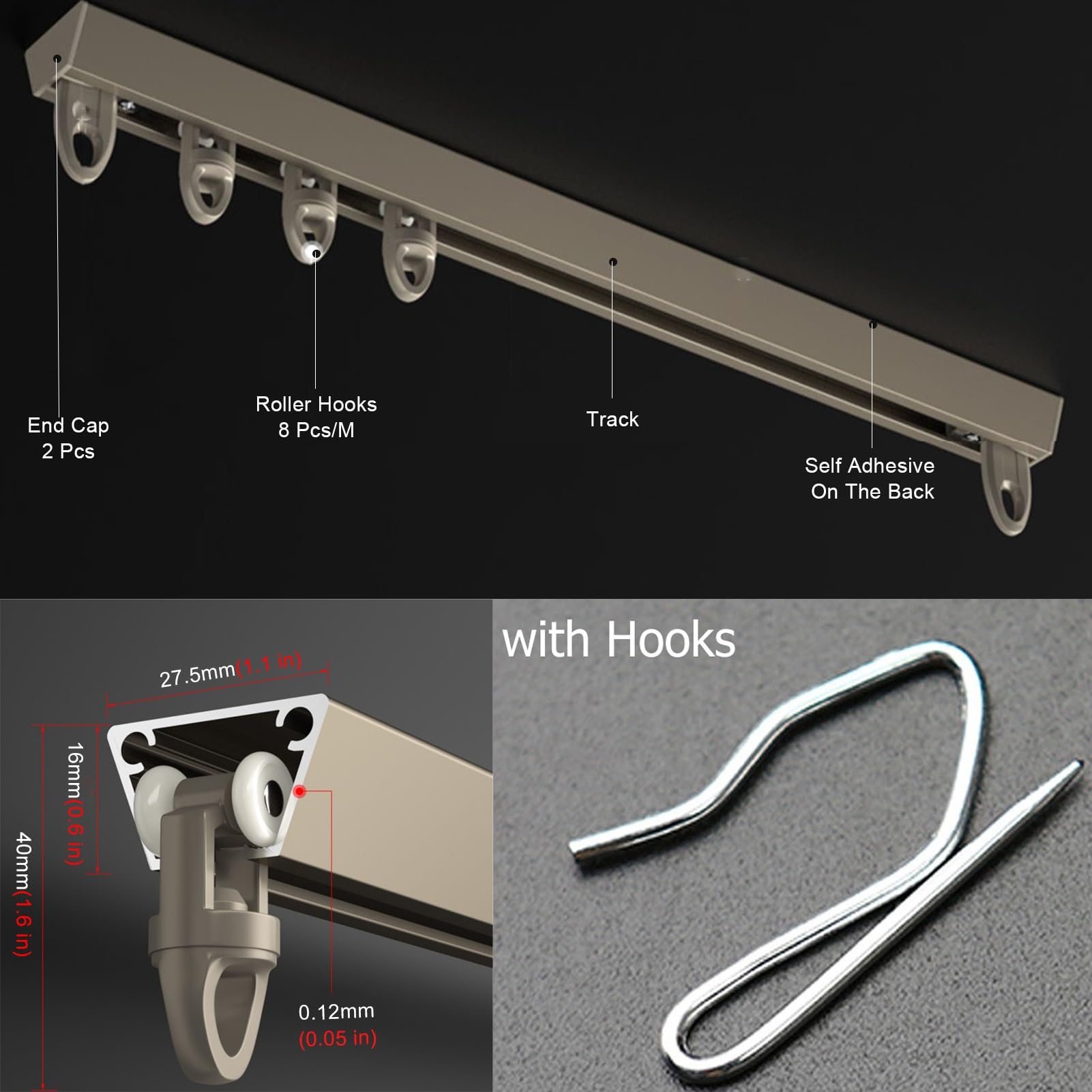 Tringle à rideaux auto-adhésive sans perçage pour plafonds suspendus en forme de V - Réglable - Tringle à rideaux facile à installer - Blanc - 3,6 m