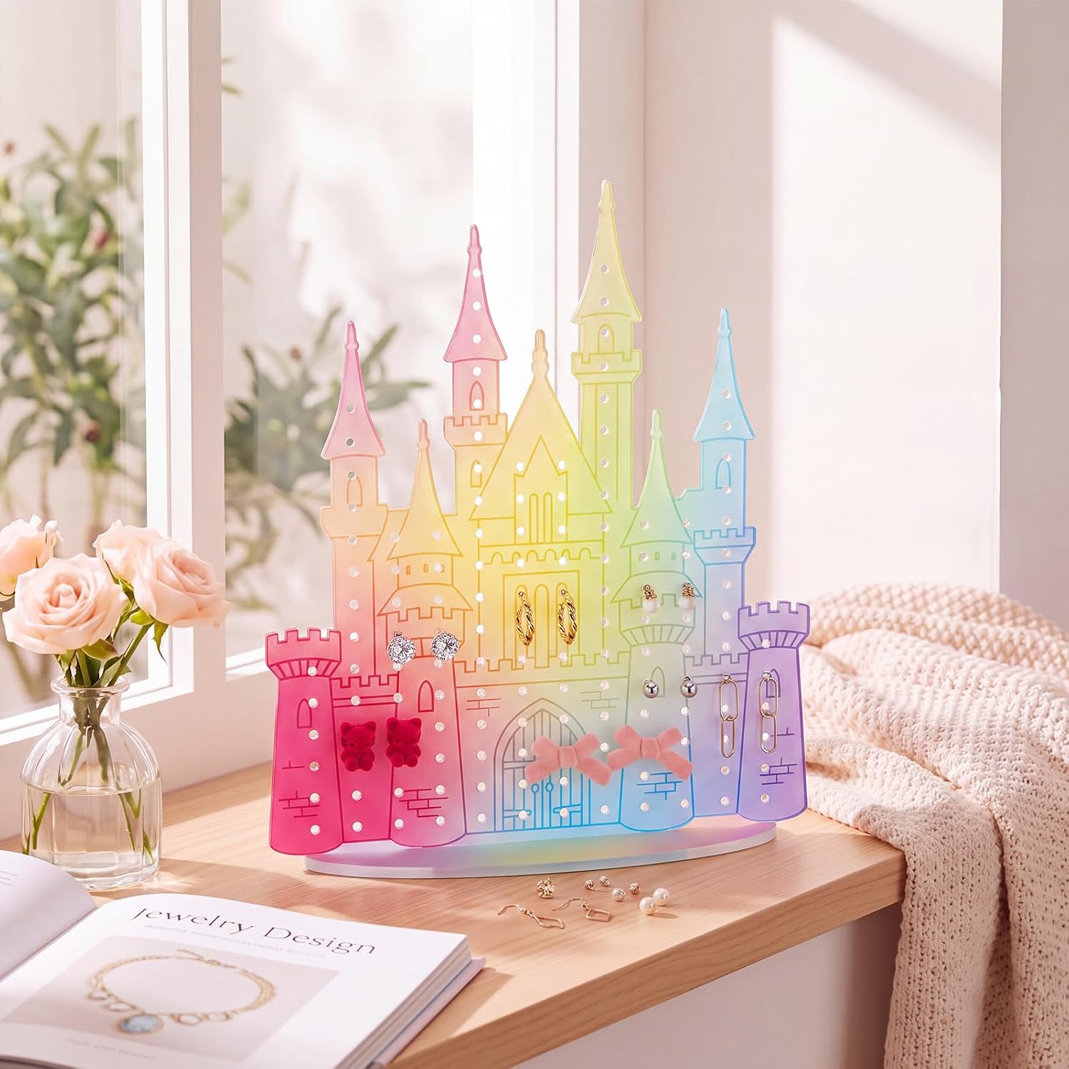 Tondiamo Castle Earring Holder Organizer Iridescent Jewelry Display Stand image 2