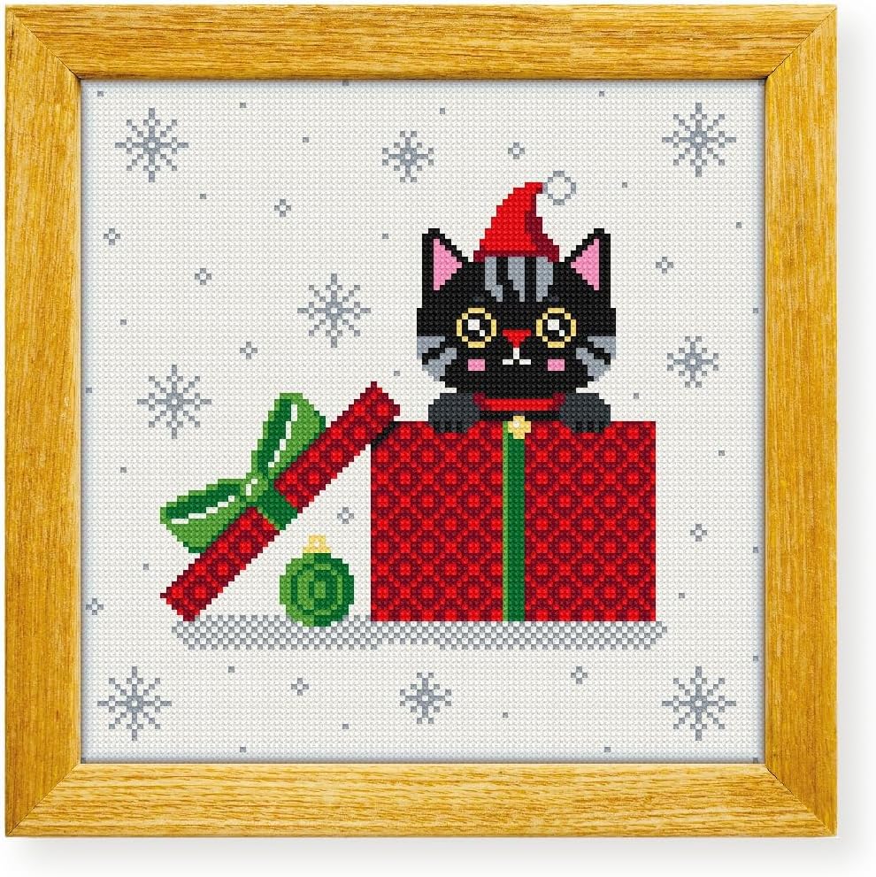 Awesome Pattern Studio Christmas Cat Gift DS2049, Diamond Painting Kit, Diamond Art Kits for Adults, Full Drill 5D Diamond Dots Kits. All Items Included.