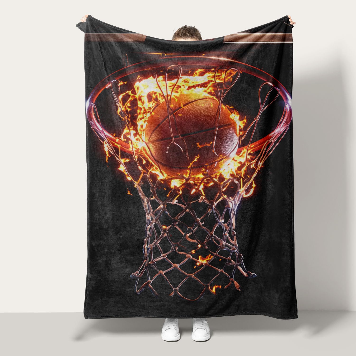 Plaid basket flamme en flanelle 100x130 cm pour lit et canapé