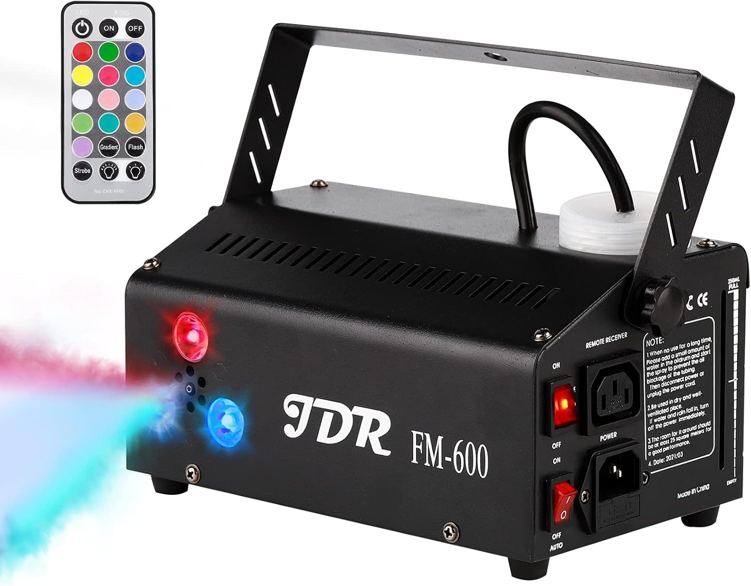 Fog Machine JDR 600W Mini Smoke Machine with 13 Colorful LED Light Outdoor Auto Mode and 2in1 Wireless Remote Control Indoor for Parties, Disco, Halloween, Stage Effect, Disinfection, Weddings 3500CFM : Musical Instruments