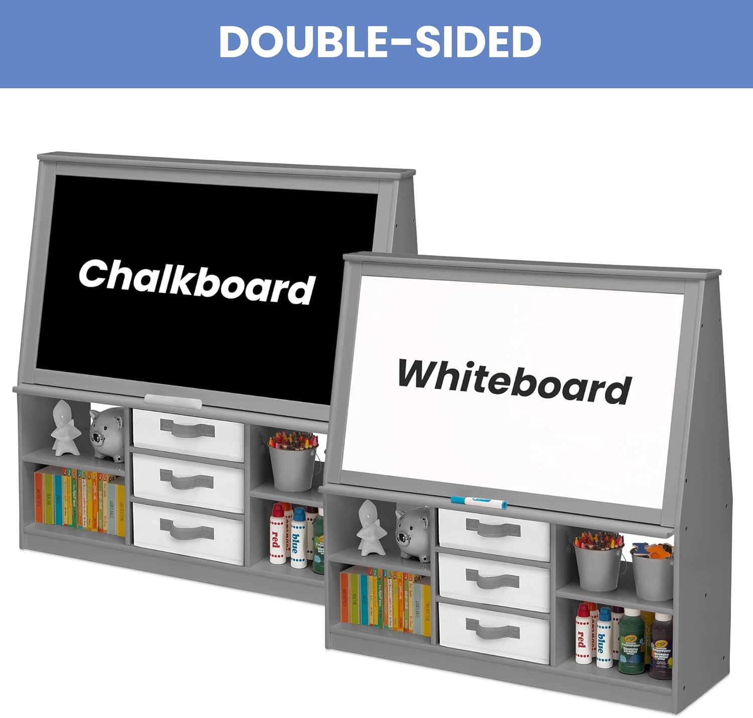 Delta Children at-Home Artist Center - Deluxe Double-Sided Easel and Storage Unit, Grey