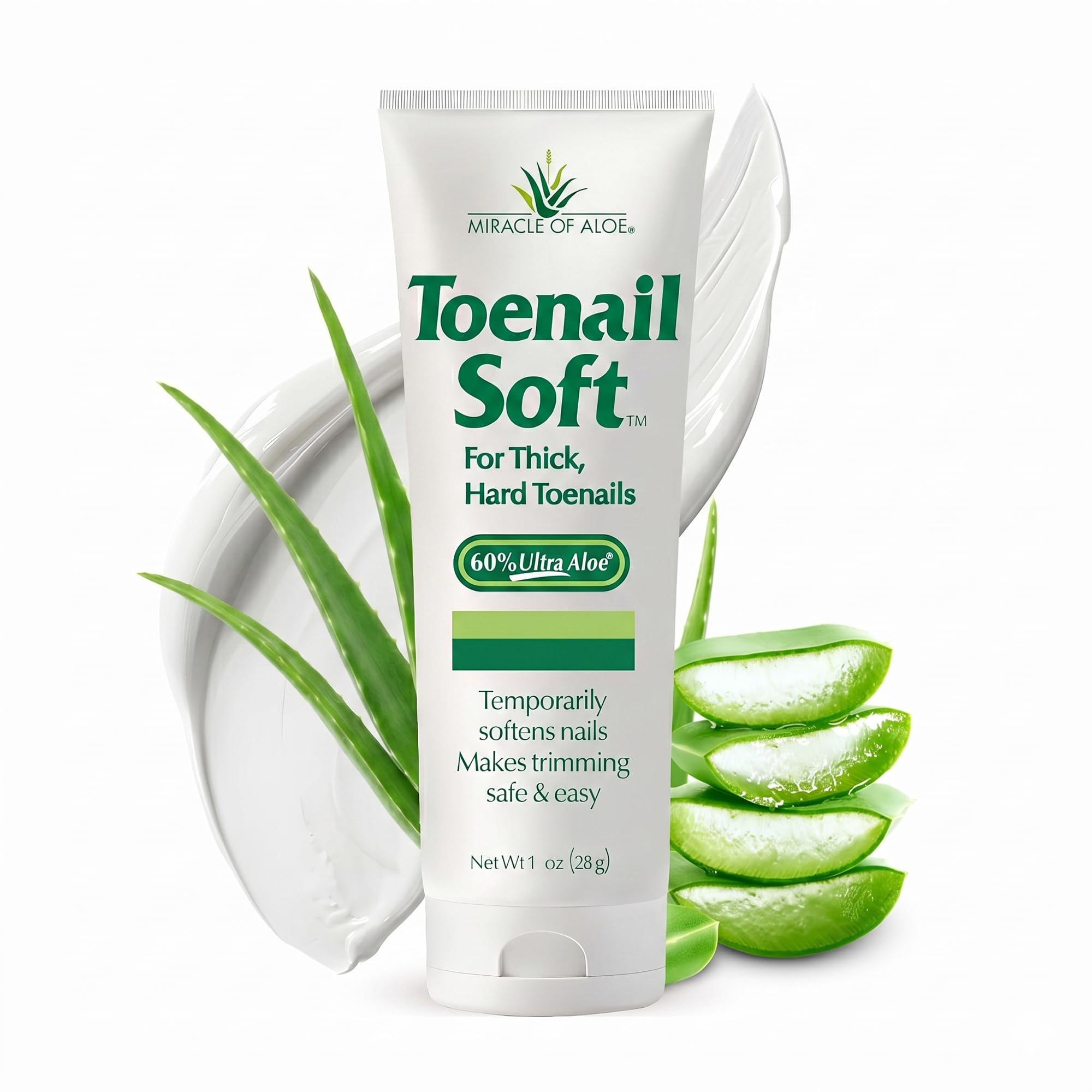 Miracle of Aloe Toenail Softener, Cream For Thick Hard Toenails, 1 Oz Tube | Toenail Softening Cream, 60% Aloe Vera With Tea Tree Oil, Non Greasy
