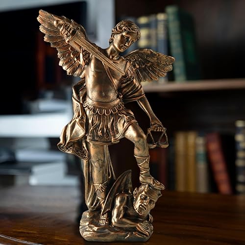 Miniatura 38 de Estatua de San Miguel Arcángel – Figura de resina con acabado de bronce de 5.32 pulgadas, ángel guerrero católico derrotando el mal, decoración