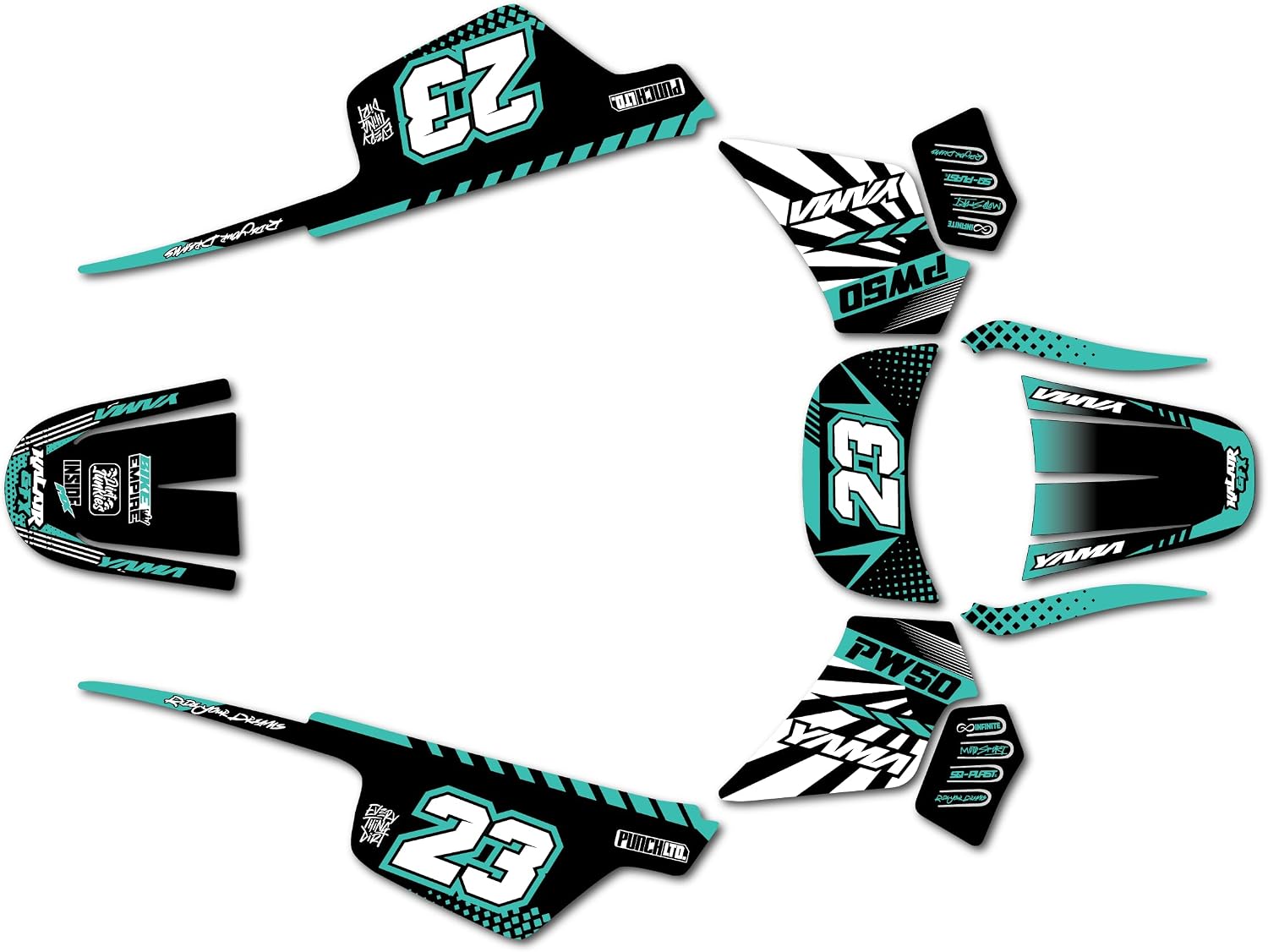 Graphics Kit for Yamaha PW50 (1980-2023) FH Series Torquoise 16 Mil-Dirt Bike Custom Racing Graphics Decals Stickers Kit, no-Plastics