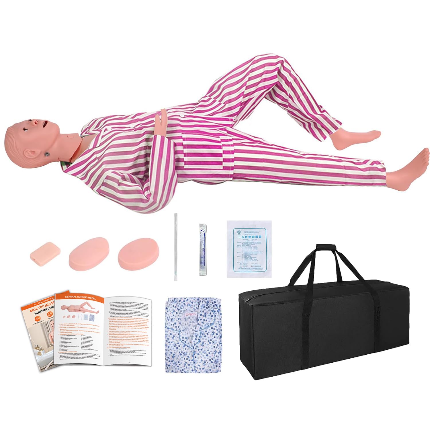 Patient Care Medical Manikin, 5.24ft Life Size Patient Human Model Multifunction Demonstration Mannequin with 3 Muscle Module & Patient Gown & Urinary