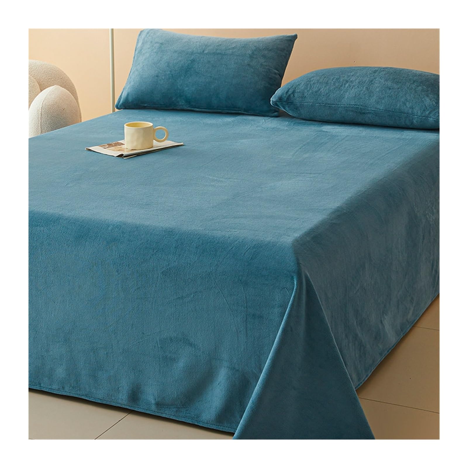 Fleece Bettlaken 180x245cm bis 350x245cm Plüsch Warm Samt Kuschelige Winter Betttuch Flanell Laken ohne Gummizug(Blue A,270x245cm)