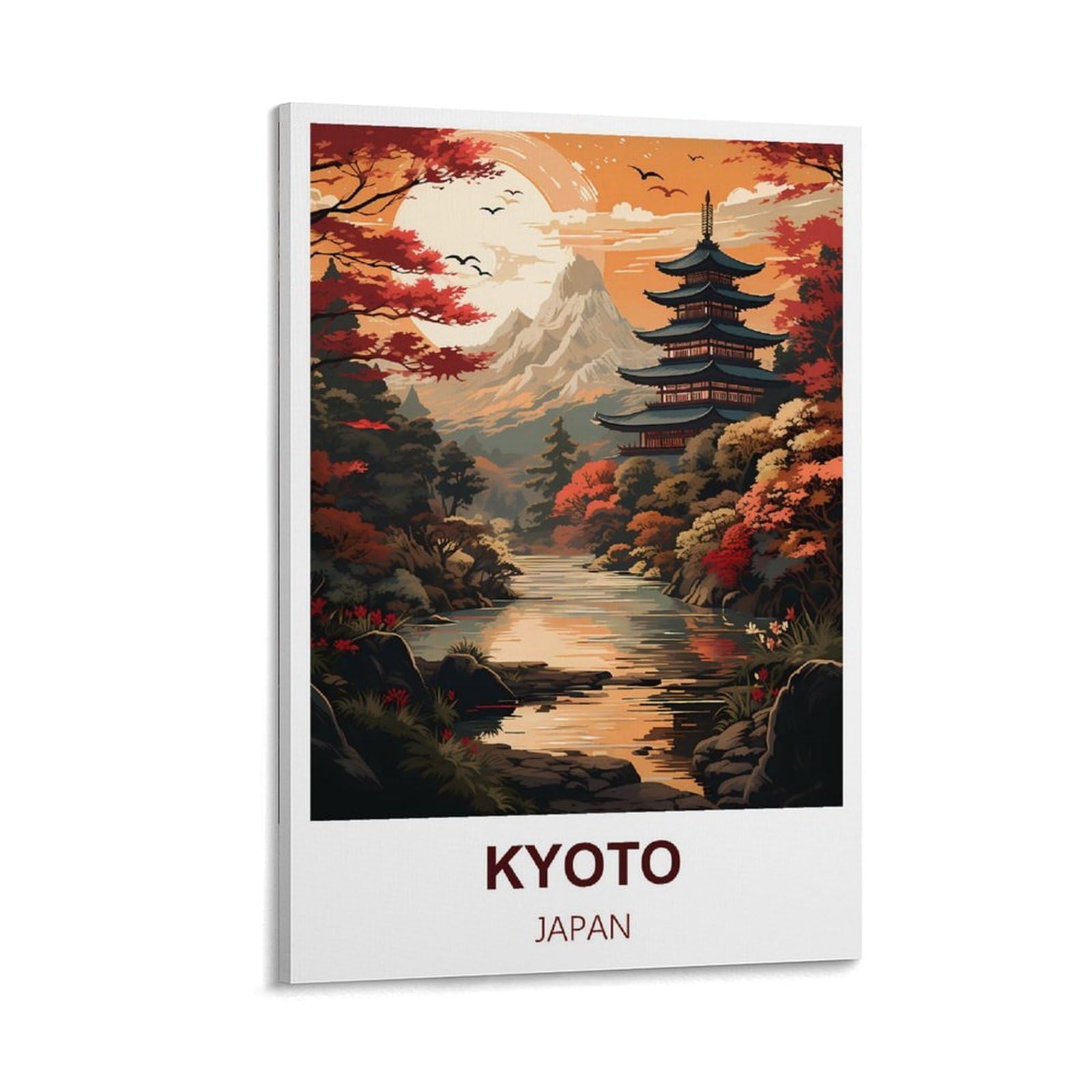 Fjiwecwsq Frame-Style Kyoto Japan Vintage Travel Poster 24X36inch(60X90cm) Canvas Wall Art Painting Prints