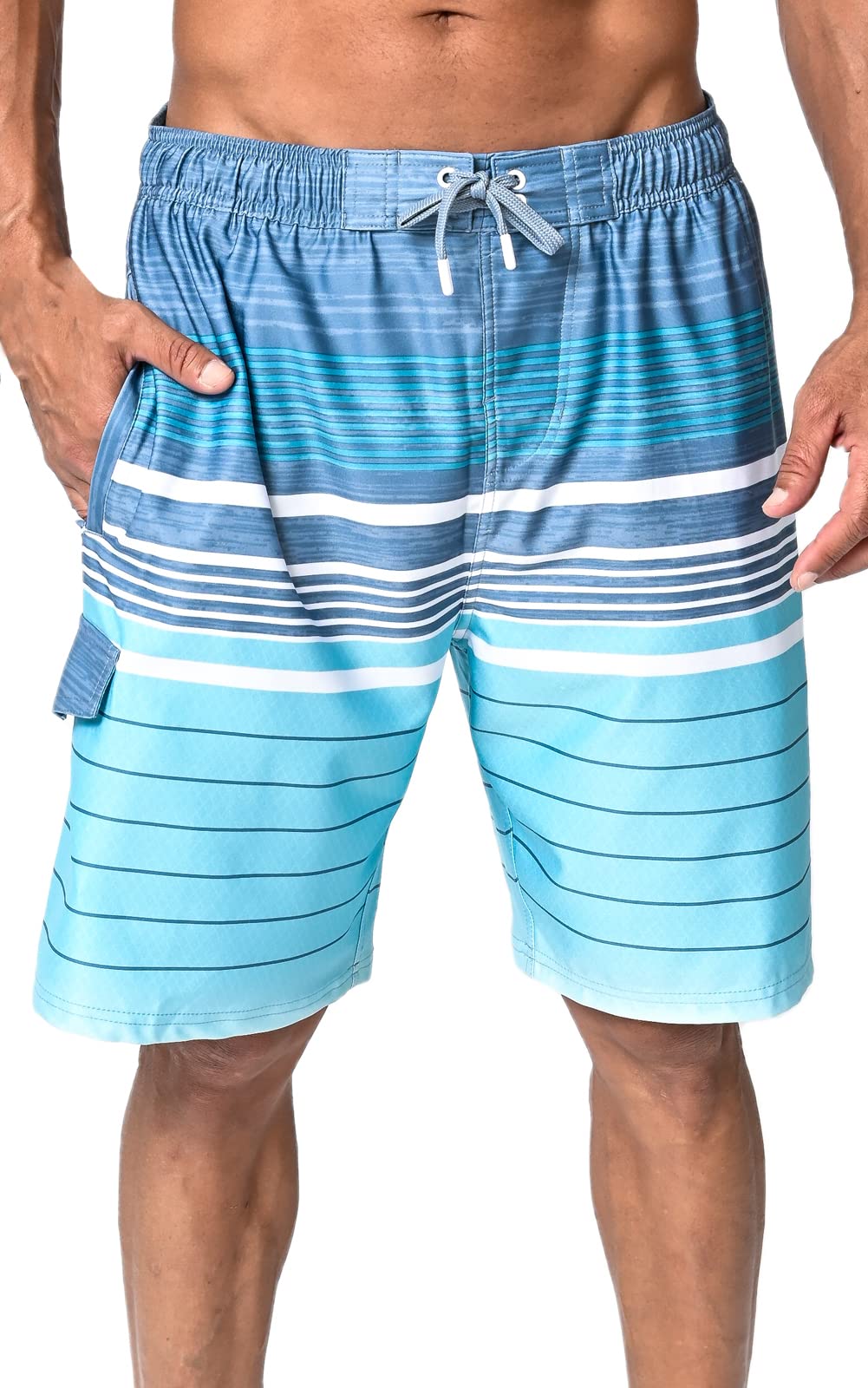 US Apparel Mens Swim Trunks with Pockets Swim Shorts Quick Dry 4-Way Stretch Material Mesh Lining Beach Swimwear Sea Green