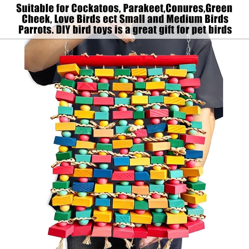 Giocattoli per uccelli extra large per ara, blocchi di legno multicolore giocattolo da masticare per pappagalli gabbia giocattolo morso per ara, cokatoos africano grigio e pappagallo