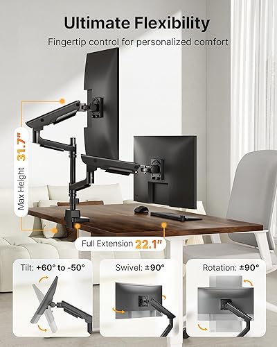 Miniatura 5 de monTEK Brazo de monitor de aluminio premium para pantallas ultraanchas de 17 a 57 pulgadas de hasta 59 libras, soporte de escritorio dual USB 3.0