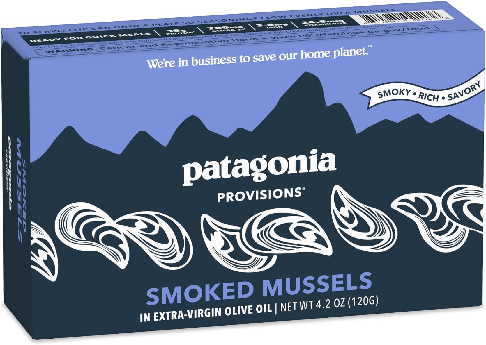 Patagonia Provisions - Smoked Mussels in Extra Virgin Olive Oil | Responsibly sourced | 18g Protein per tin & Gluten Free