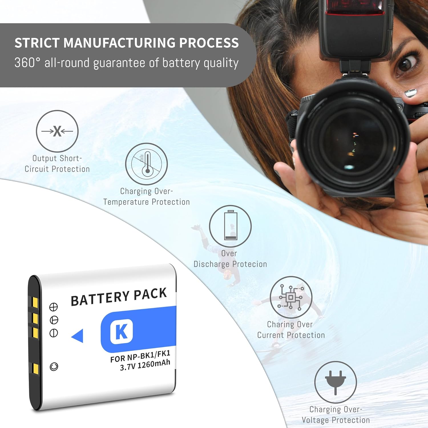 2-Pack NP-BK1 NP-FK1 Battery +Quick LCD Charger Compatible for Sony NP-BK1,Cybershot DSC-W180, DSC-W190, DSC-W370, DSC-S750, DSC-S780, DSC-S950, DSC-S980, MHS-CM1 HD, MHS-PM1, MHS-PM5, MHS-CM5