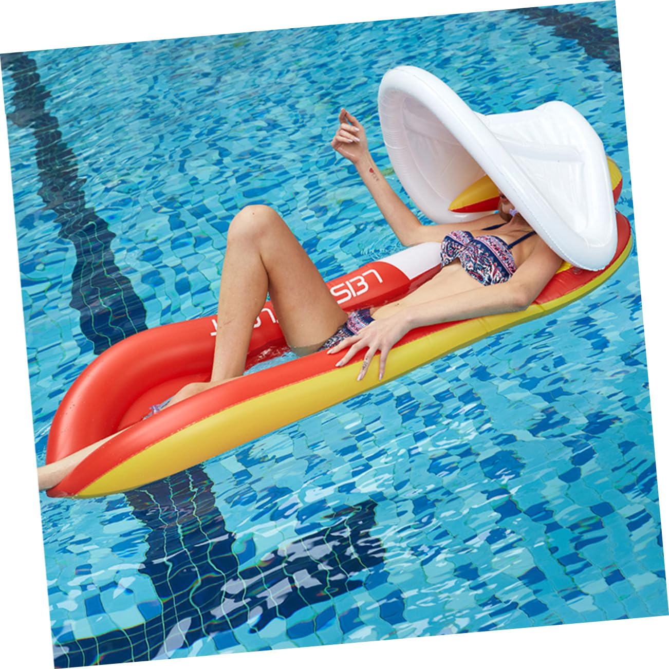 Aufblasbare Wasserhängematte Orange aus PVC mit Sonnensegel
