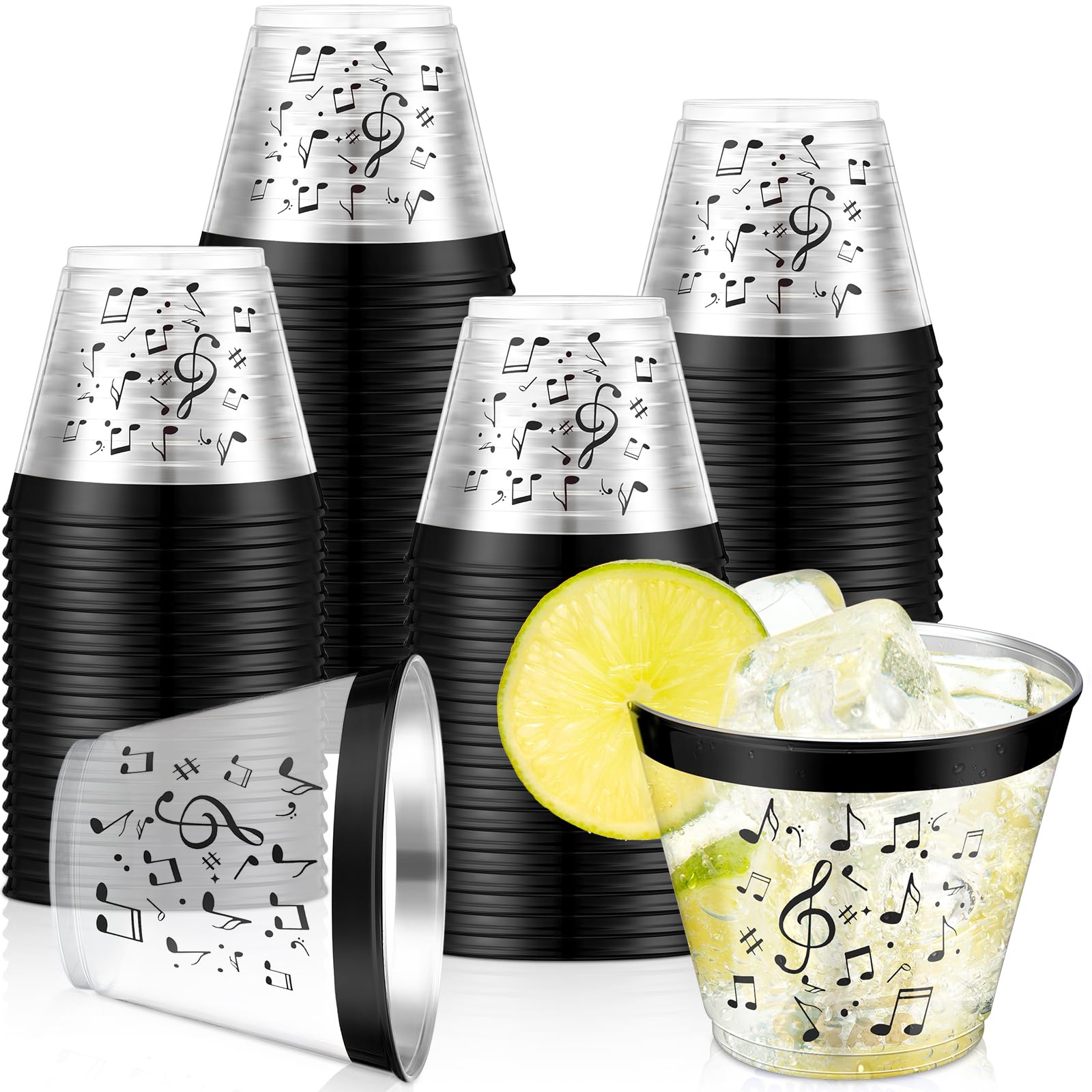 Funnymoom 50 Pcs Music Party Decorations 9 oz Music Cups Hard Plastic Clear Cocktail Cups for Piano Disco Jazz Party Decorations Festival Birthday