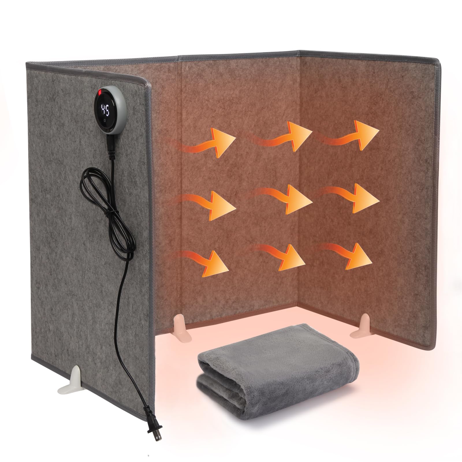 Under Desk Leg Warmer with Blanket, Foldable Space Heater with Timer & Thermostat, Electric Portable Leg Heater for Indoor Use, Quiet & Small Space Foot Warmer for Office & Home, 4-Fold