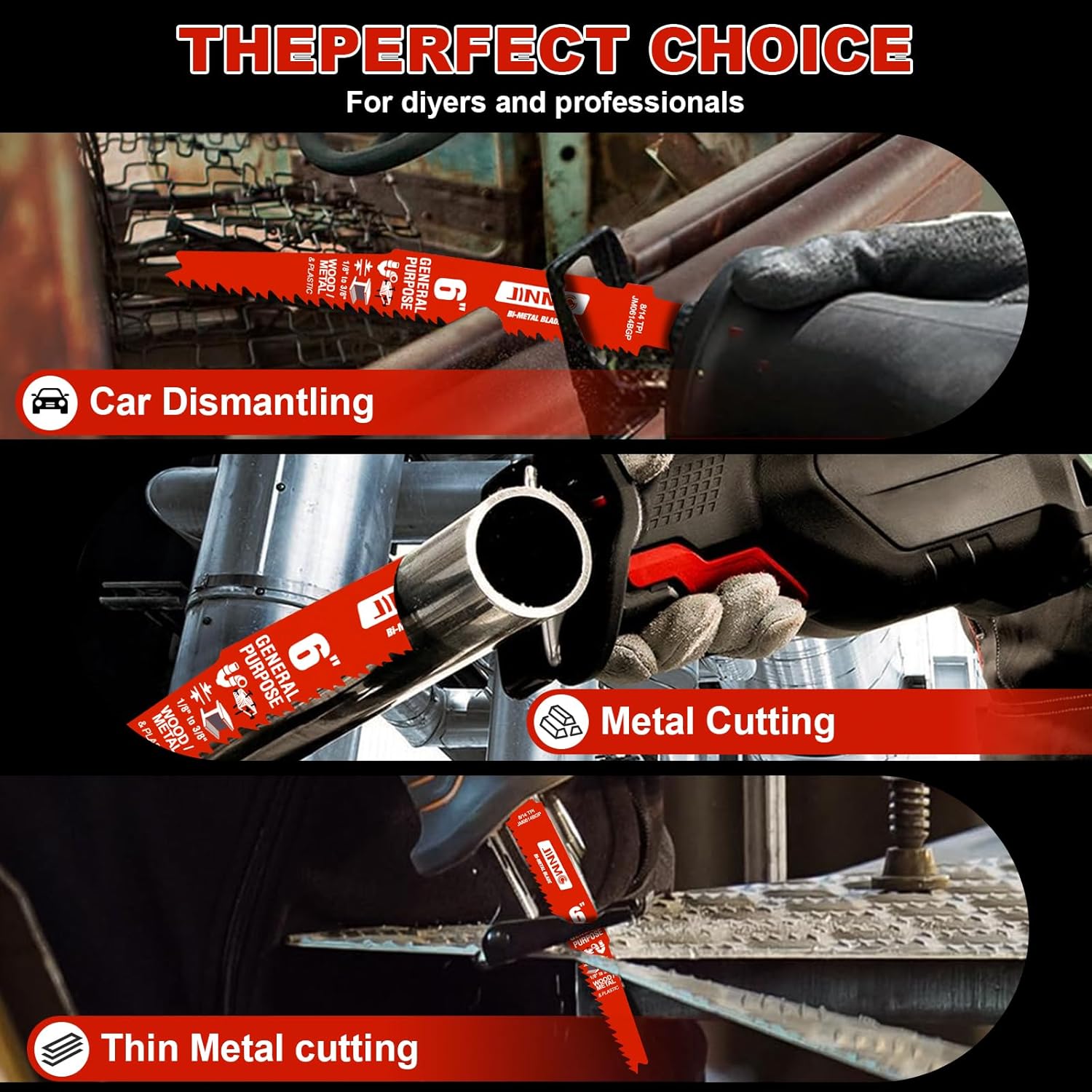 10 Pack 9 Inch +10 Pack 6 Inch 8/14TPI Reciprocating Saw Blades for Wood and Nail-Embedded Wood Demolition, Metal Cutting for 1/8-3/8 Medium Metals and PVC Pallets etc.