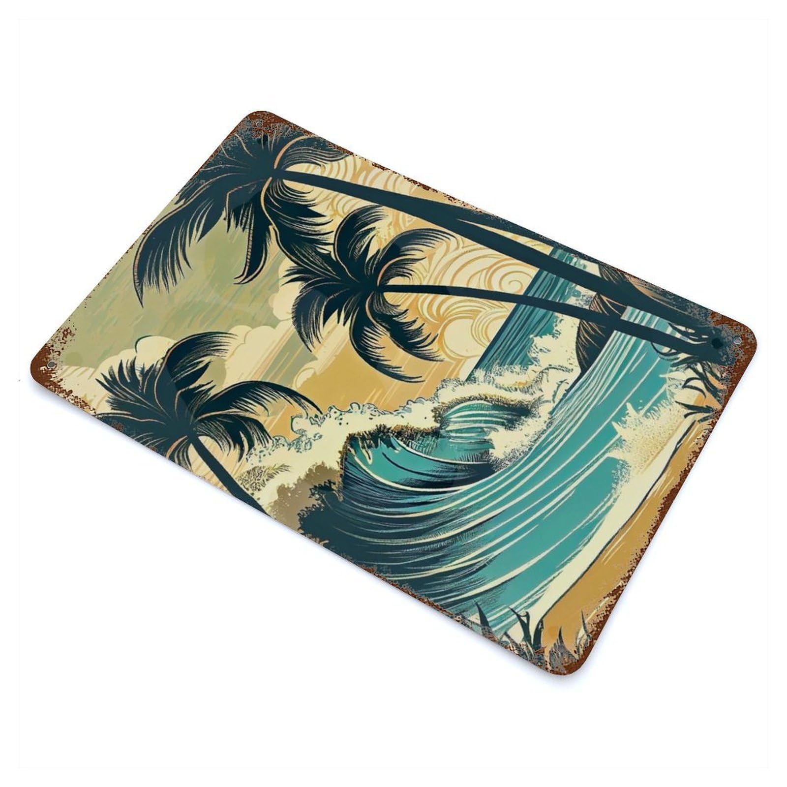 Garage Style Palm Paradise Rust Effect Tin Sign 11.8"x7.9", Industrial Home Decor for Bar And Workshop