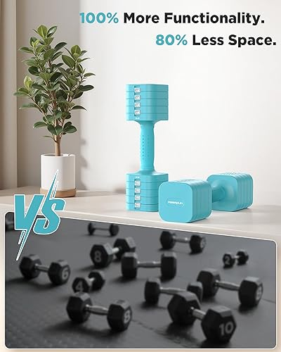 Miniatura 7 de FEIERDUN Juego de 2 mancuernas ajustables 5 en 1, pesas de mano de 20 libras10 libras para mujer, juego de mancuernas de doble estabilidad de ajuste