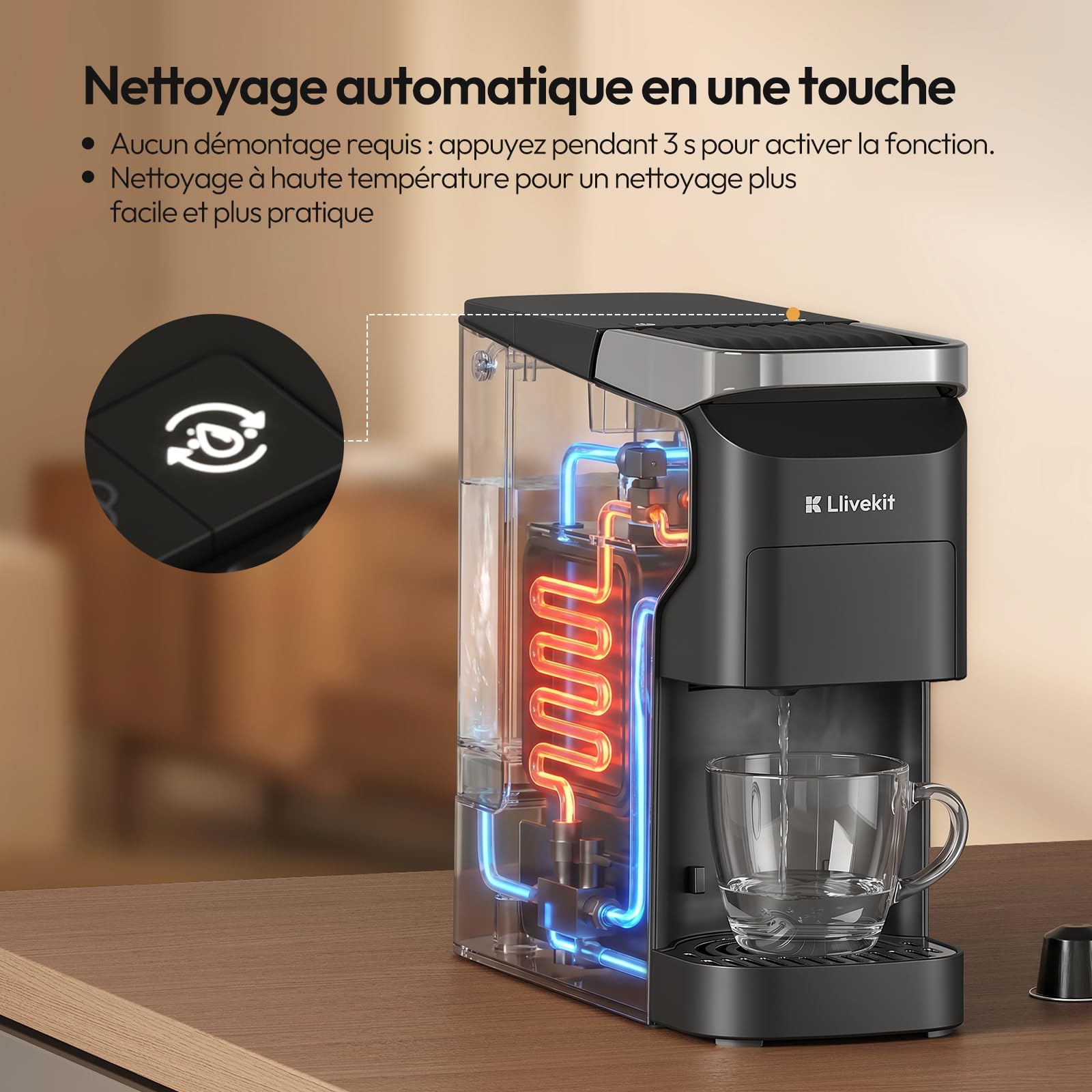 LLIVEKIT Machine à Café 3 en 1, 20 Bars, Compatible avec Capsules Nespresso/Dolce Gusto, Cafetière à Café Moulu, Réservoir d'Eau 920 ml, Chauffe en 40 s, Autonettoyant, pour Maison et Bureau