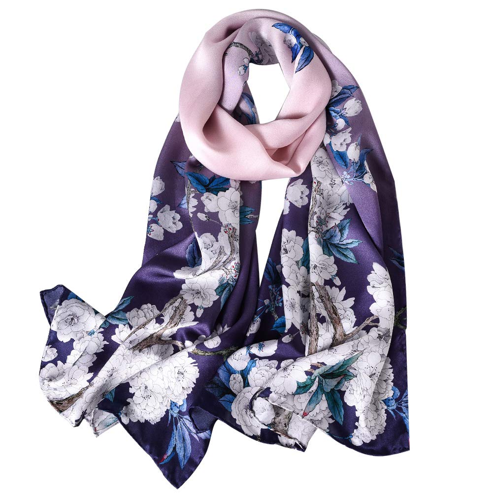 STORY OF SHANGHAI Sciarpa di 100% Seta Charmeuse da Donna Foulard a Raso con Fantasie Orientale, 56x177cm
