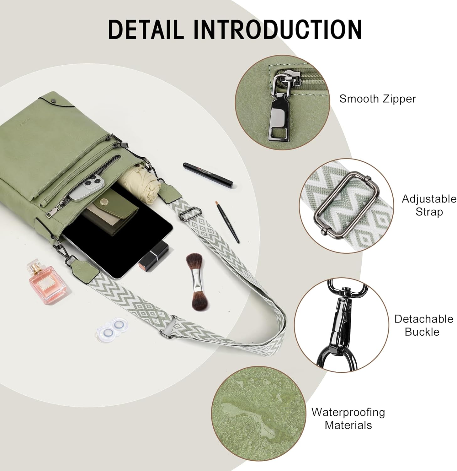 TANTOMI Crossbody Bag for Women，Shoulder Hobo Bag Multi Pocket Cross body Purse Vegan Leather Travel Adjustable Strap - Image 4