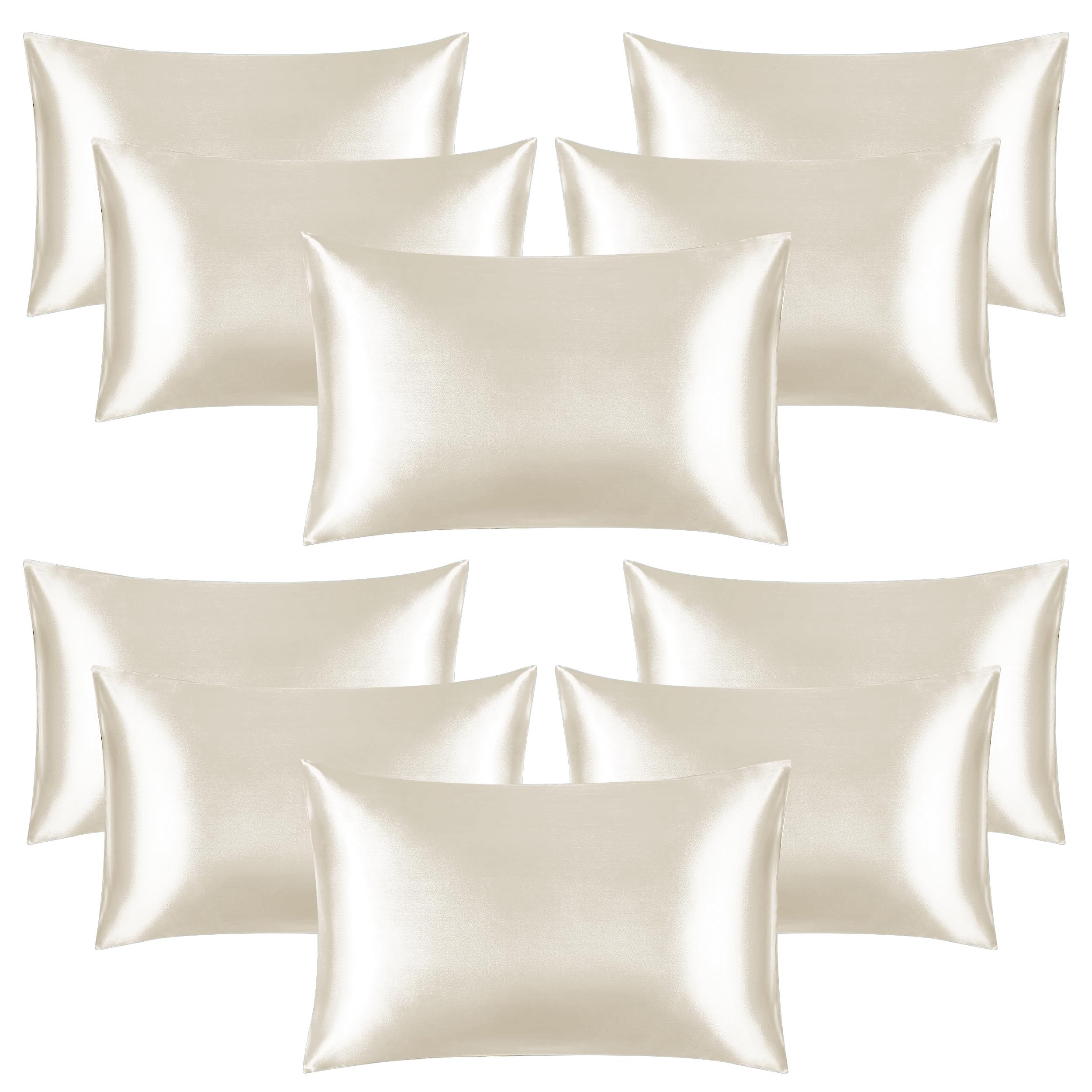 Yorkshire Bedding Ivory Pillow Cases 10 Pack- Luxury Satin Pillowcases with Envelope Closure,Soft as Silk Pillowcase for Hair and Skin Standard Size Hypoallergenic Pillow Covers (50x75cm)