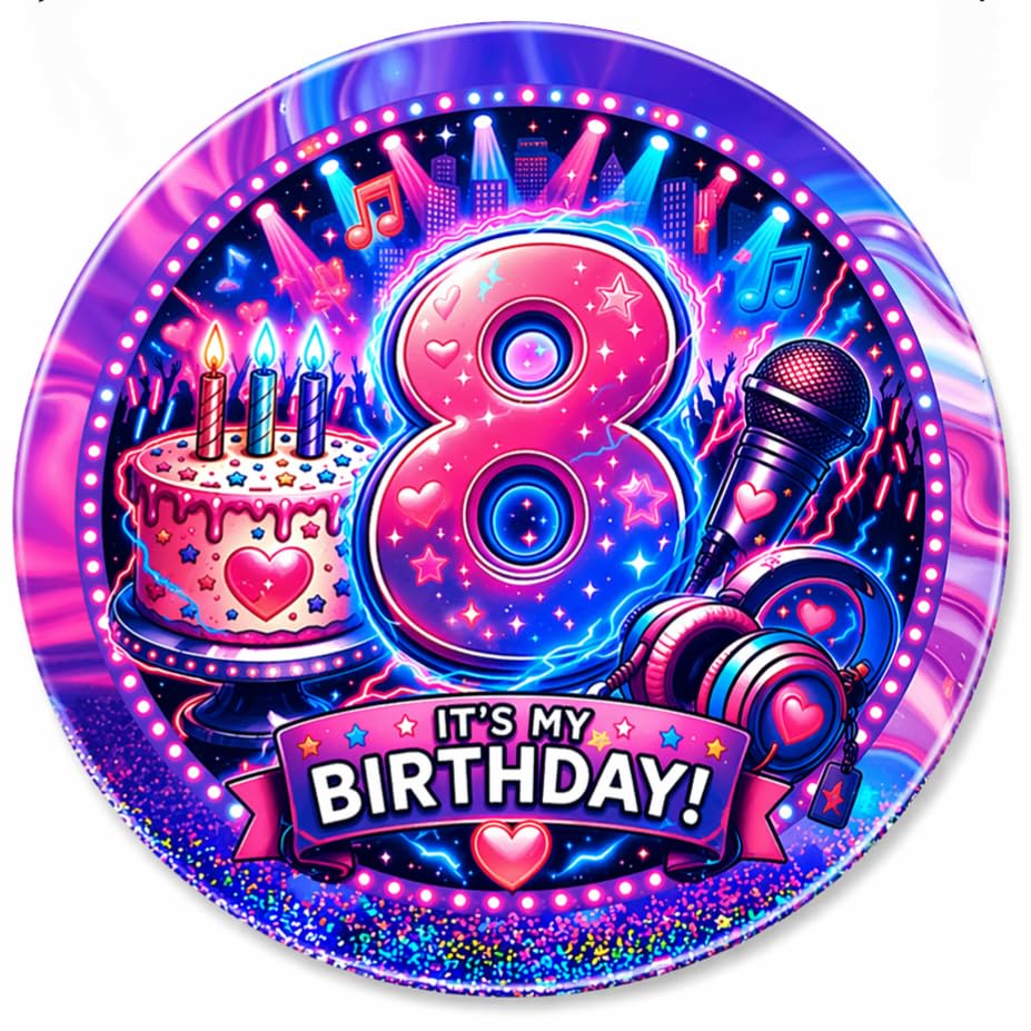 Holographic Pop Star Music Birthday Badge, Age 4, 5, 6, 7, 8, 9, 10 Girl's Birthday Pin Badge 58mm (Age 10 Birthday Badge)