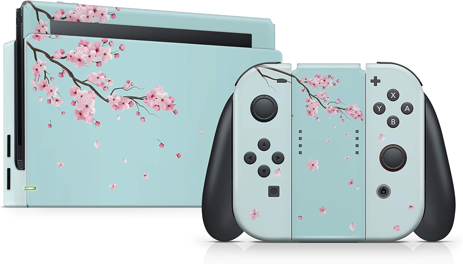Tacky Design Sakura Blue Skin Compatible with Nintendo Switch Skin Wrap Cover, Blossom Flowers Skin for Nintendo Switch Stickers, Premium Vinyl 3M Full Wrap Decal.
