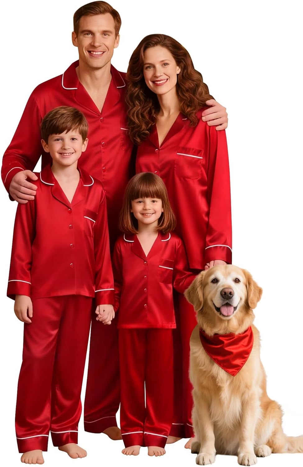 SWOMOG Family Matching Button Down Pajamas Pjs Silk Satin Long Sleeve Shirt Long Pants Set Sleepwear 2 Pcs Outfits Loungewear