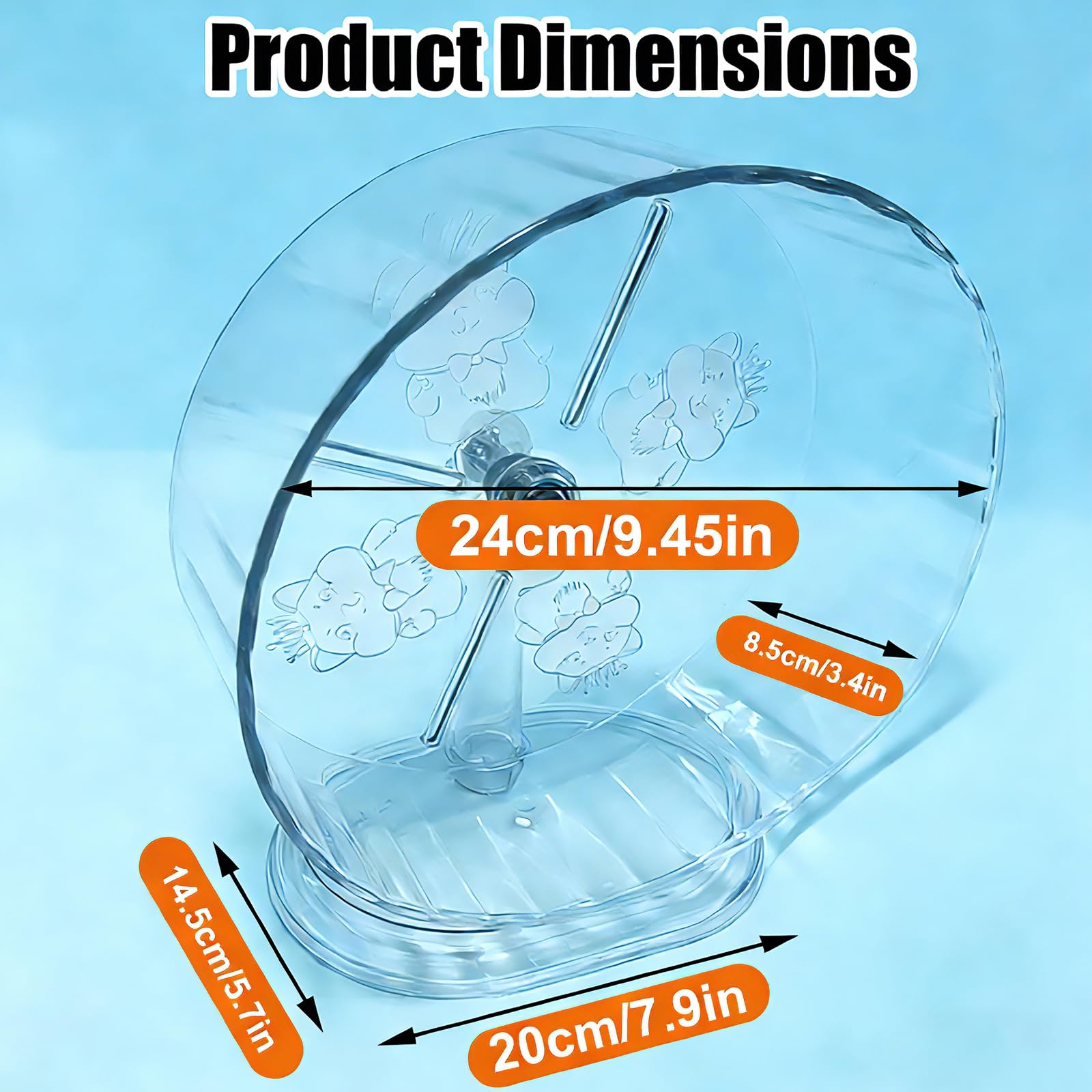 Silent Hamster Running Wheel, Small Animal Exercise Wheels Anti-Skid Adjustable Stand, Hamsters for Gerbils, Rats, Mouse, Mice, Cage Mount Transparent (9.45inch) - image 5