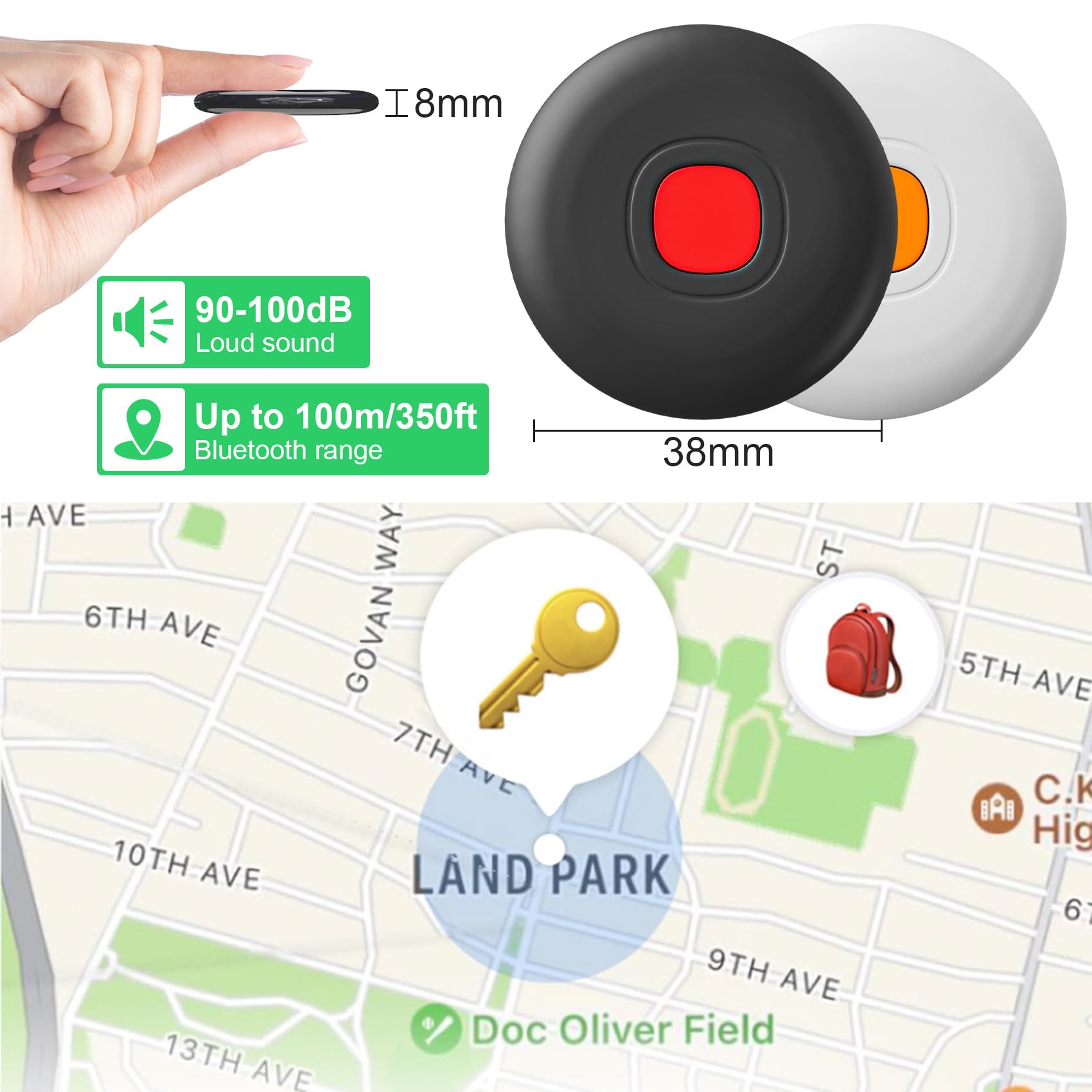 Air Tracker Air Lot de 2 étiquettes de suivi intelligent, étanche IP68, localisateur de clés et localisateur d'articles, localisateur d'articles Bluetooth avec Find My (iOS uniquement) pour suivre vos