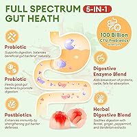 Vista 5 de Paquete de 2) Totaria - Gomitas de probióticos, prebióticos y postbióticos sin azúcar, 5 en 1, con enzimas digestivas, para mujeres y hombres, sabor