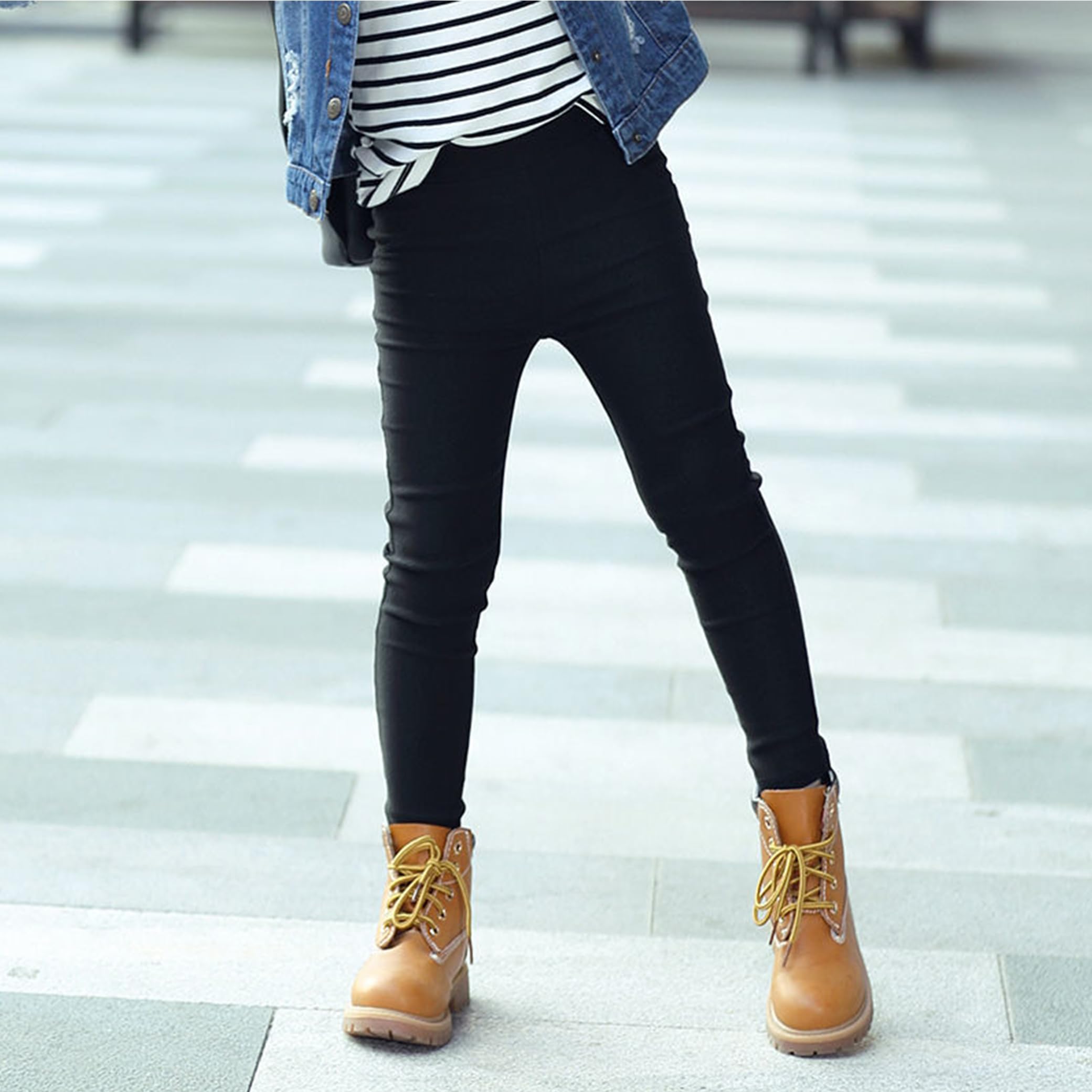 Kiench Leggings termici da ragazza, foderati, spessi, in cotone, confezione da 2