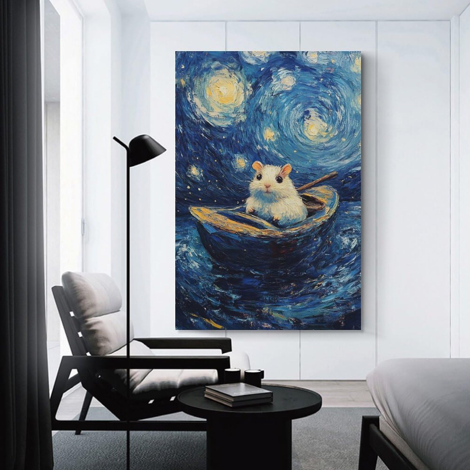 Junmoney Unframe-Style-14 Decorative Wall Artwork Hamster In Starry Night, 20X30inch(50X75cm), For New Homes, Bedrooms Or Workspaces, Canvas Artwork With Gifting Potential