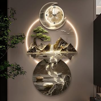 3D Wall Art Decor Clock with LED Light, Plug-in Power Supply Modern Art Mural Wall Clocks Clock Walls Lamp Modern Home Decor Wall for Living Room Bedroom Office EntranceStylle A,19.6*39.37IN
