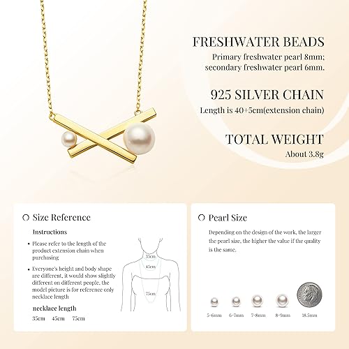 Miniatura 5 de IDOKAWA Pearl Pendant Necklace for Women, Freshwater Cultured White Pearl, Sterling Silver, Adjustable Length, Minimalist Jewelry Gift for Girls,