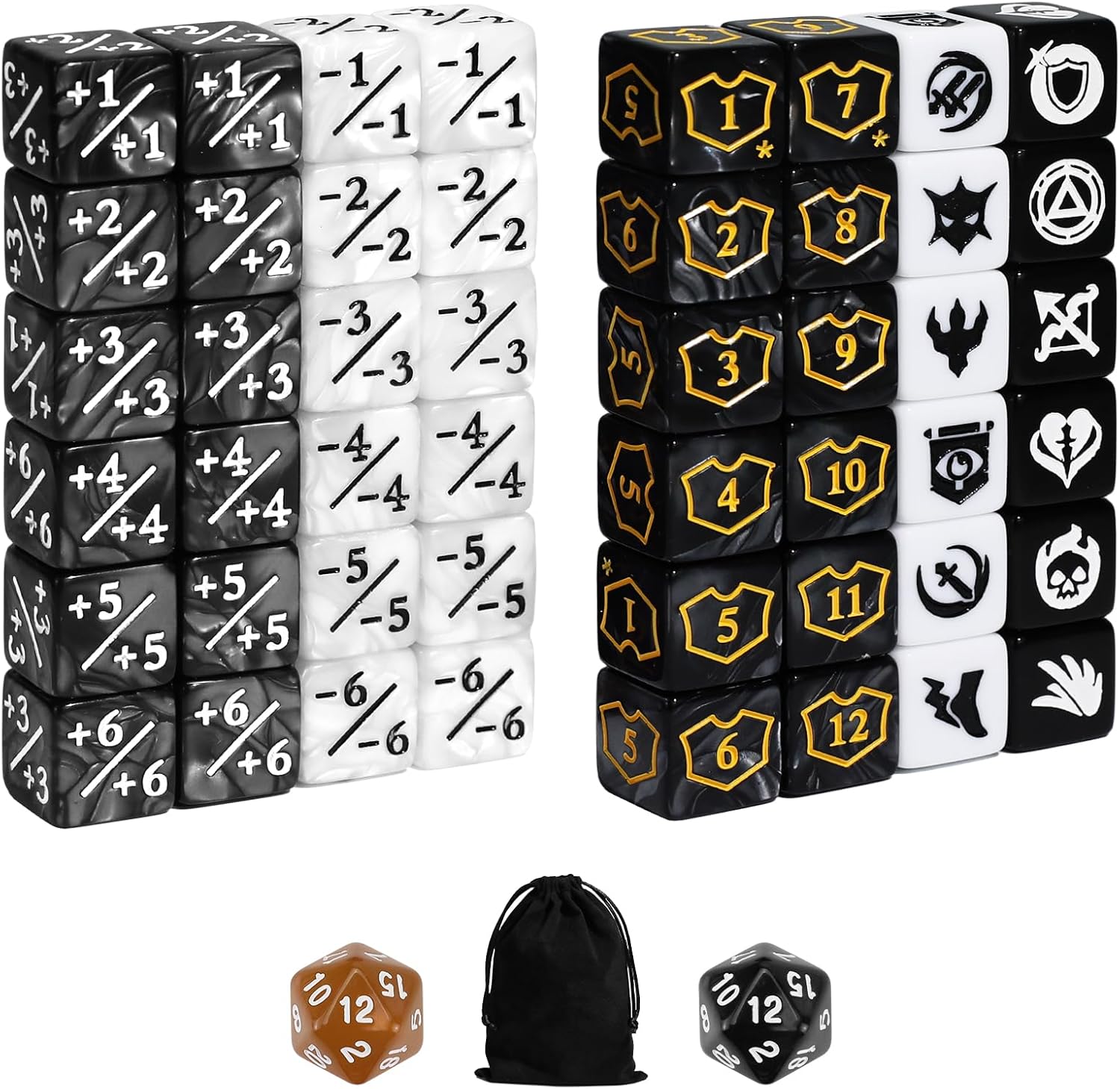 50 Pieces Abilities Keywords Counter Dice MTG Dice Plus 1 Counters Bulk Creature Stats Buff Tokens Dice Set, Compatible with MTG, TCG, Magic Card Games Accessories