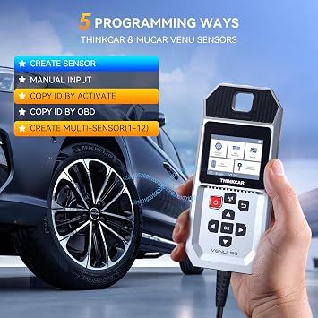 THINKTPMS VENU90 TPMS OBD2 Scanner Diagnostic Tool, Activate/Read/Learn TPMS Sersor, Programming THINKCAR/MUCAR Sensors(315/ 433MHz) Only,No App Needed, Lifetime Wi-Fi Upgrades