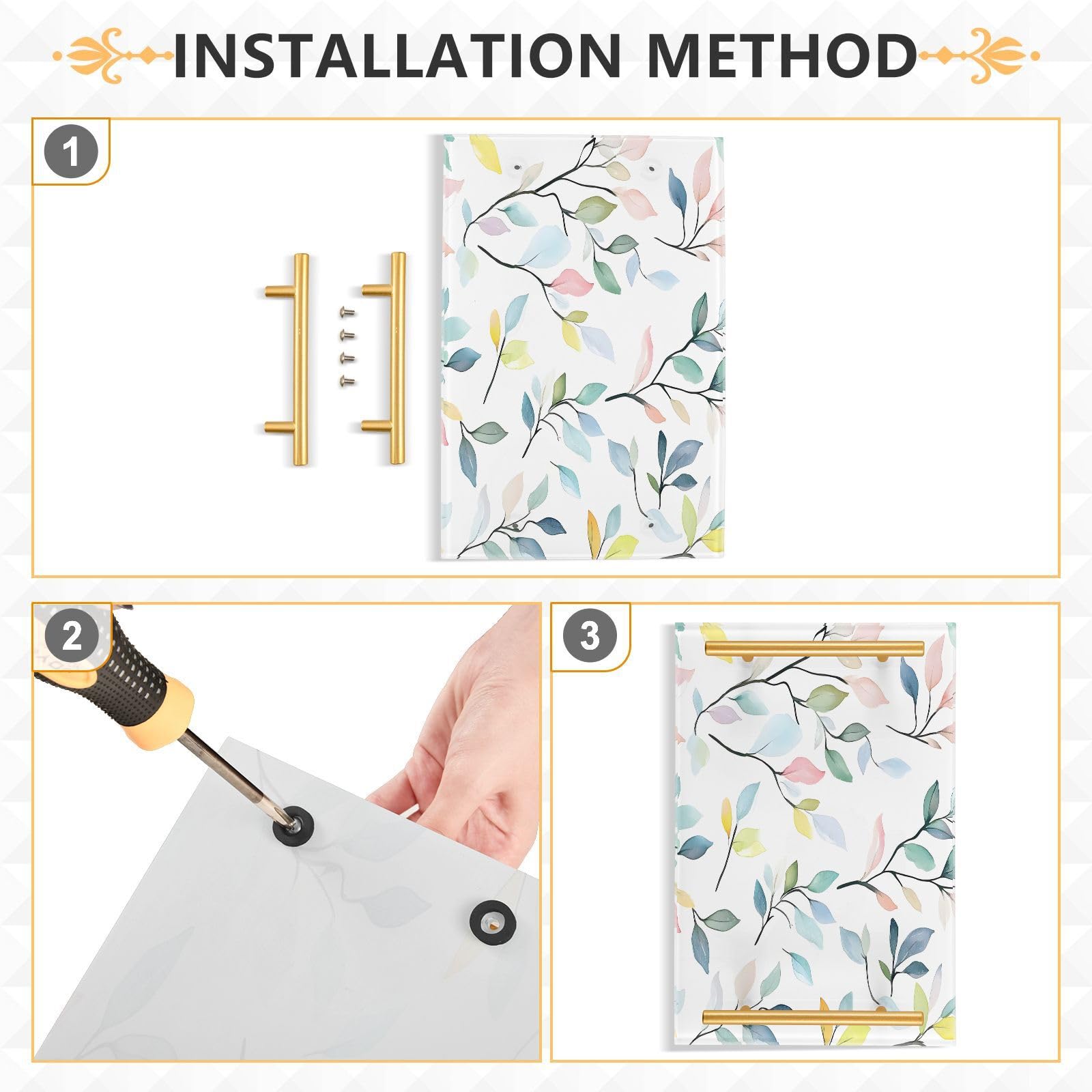 Wassud Bathroom Vanity Tray with Handles Leaves and Branches Acrylic Jewelry Perfume Organizer for Bathroom Kitchen Counter 11.81