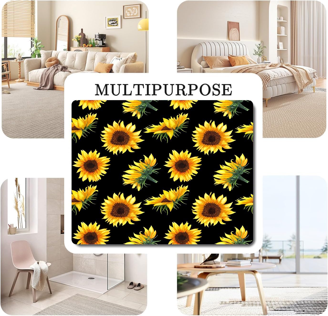 Large Area Rug 5'x6' Carpet for Bedroom Living Room Kids Room Home Decor Entryway Indoor Rugs Mat Non Slip Sunflower Black Background