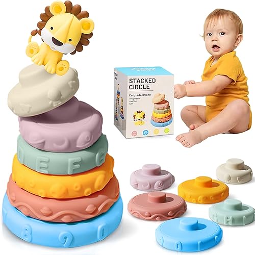 Anillo apilable para bebés de 6 a 9 a 12 meses de edad, juguete apilable de dentición sensorial Montessori para recién nacidos, para niños y niñas,