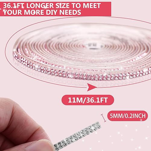 Miniatura 2 de MILEGI Adhesivo Auto Brillante para Adorno de Coche Autoadhesivo 11m, Accesorios de Diamantes de Imitación para Mujeres, Adorno Interior y Exterior