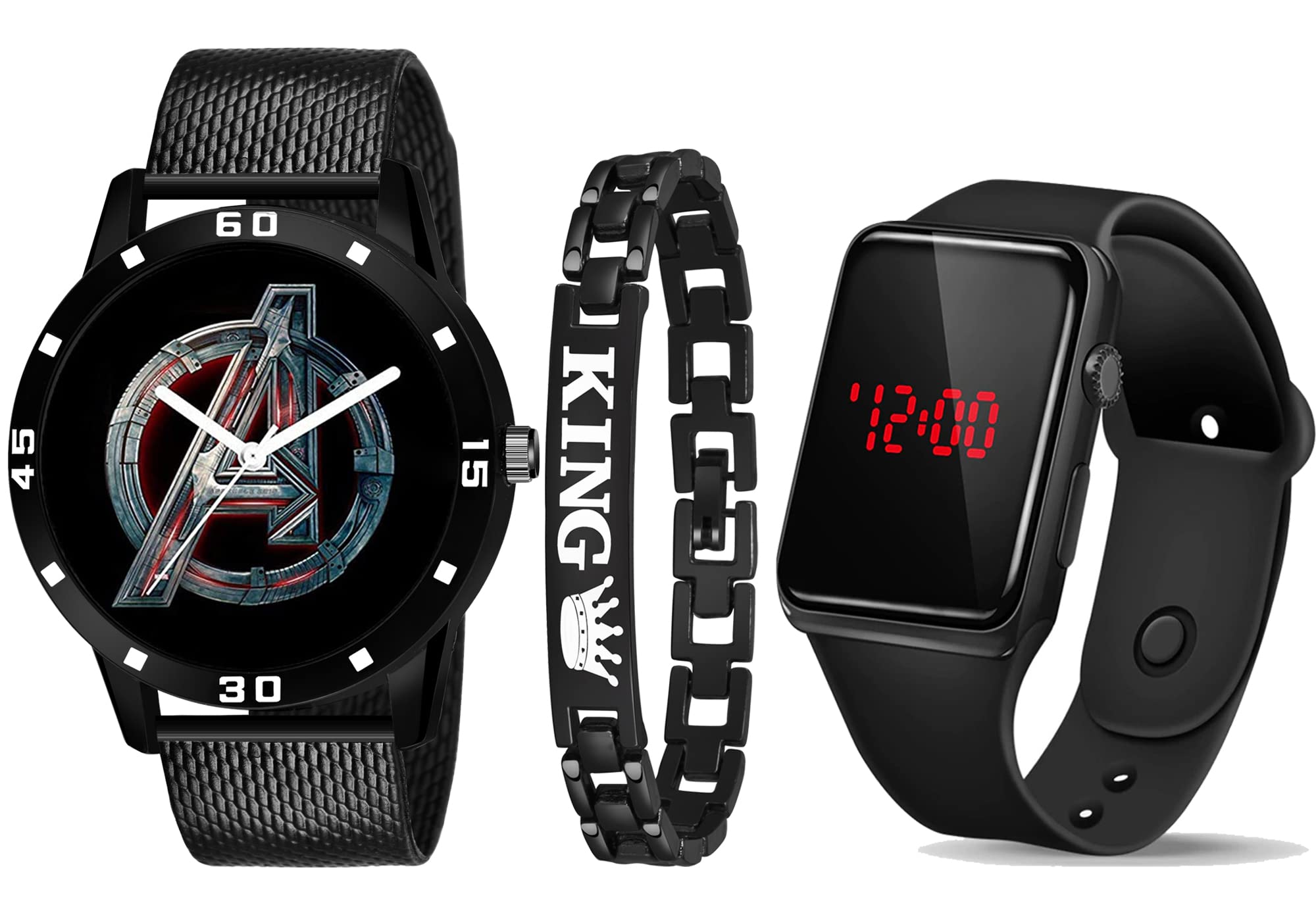 just like Set of 3 Analog Rubbers Strap and with Led Diagital Watch and King Bracelet Watch for Boy (B0BTMD4DXN) Amazon Price History, Amazon Price Tracker