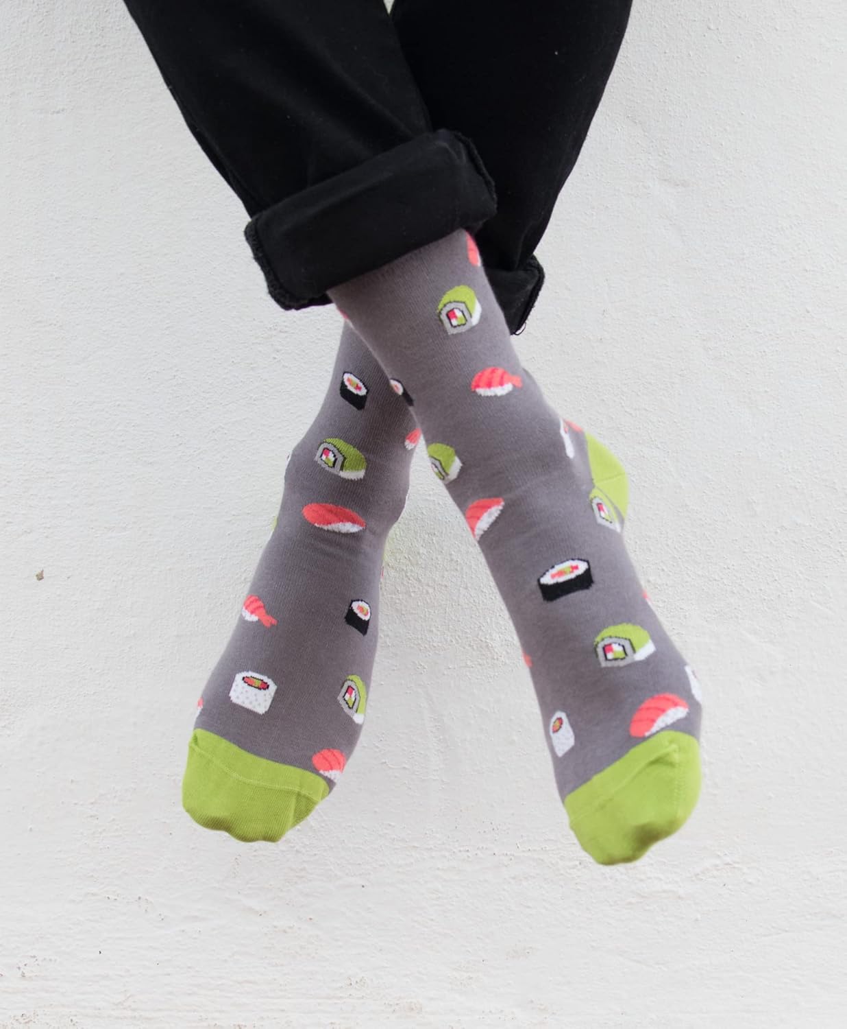 Sushi Gray Socks Men Women - Fun Patterned Cool Funny Happy Colorful Gift Funky Design Graphic Accessories Food Apparel - Image 2