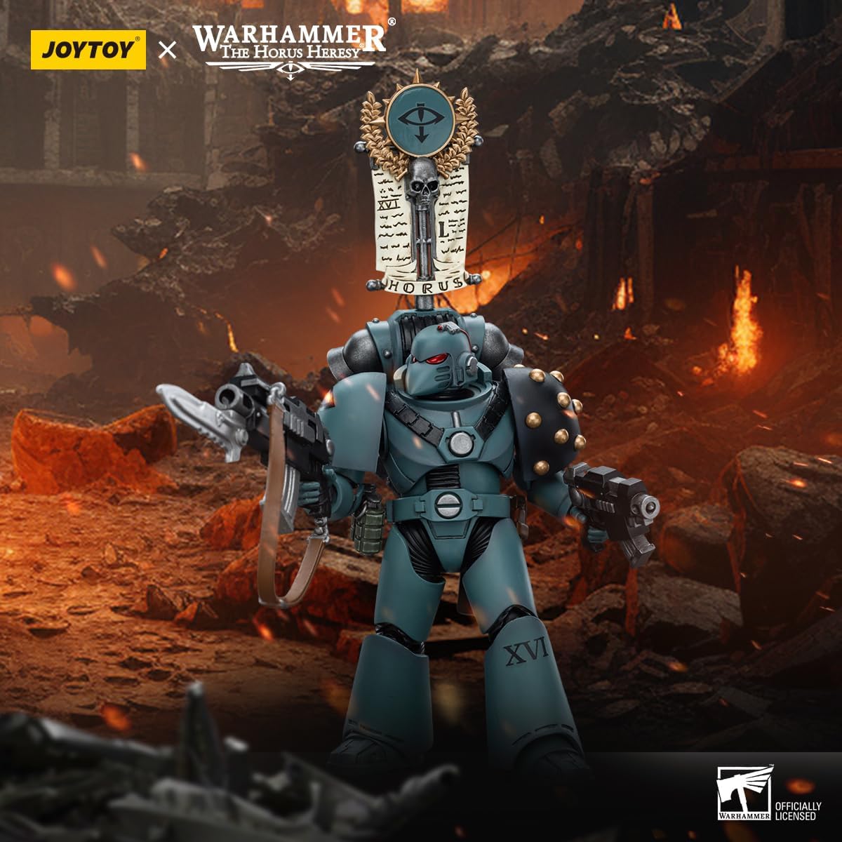 JOYTOY 1/18 Action Figure Warhammer 40,000 Sons of Horus MKVI Tactical Squad Legionary with Legion Vexilla 5''Tall Movable Model Collectible Figurine