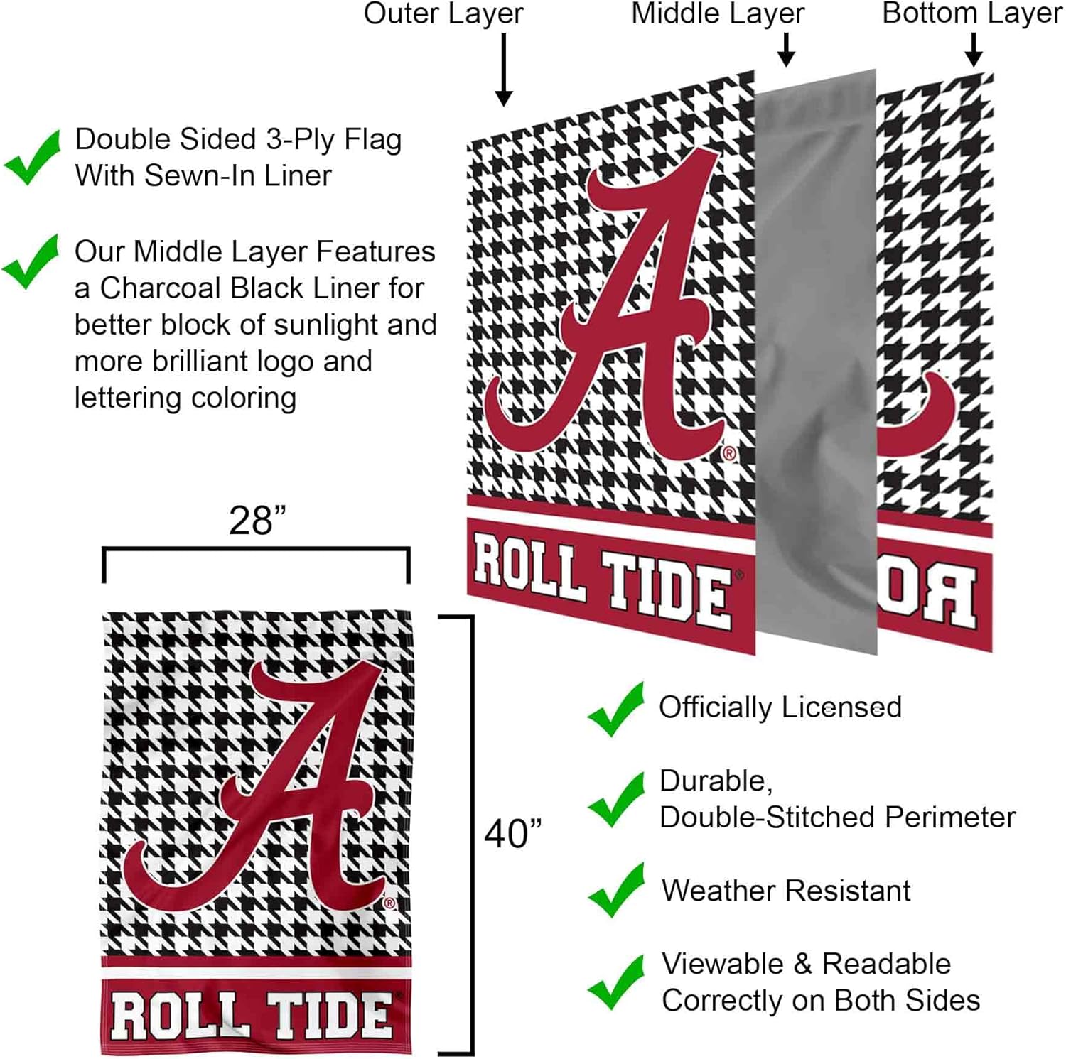 Alabama Crimson Tide Houndstooth Pattern Double Sided House Flag - Image 3